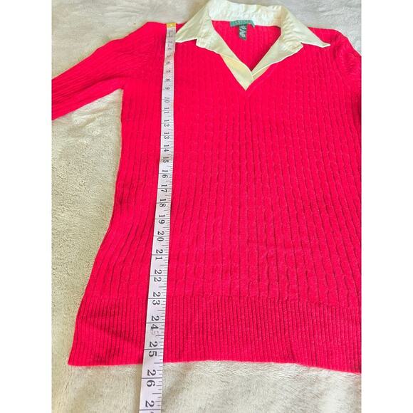 LAUREN Ralph Lauren Silk Cashmere Cable Knit Sweater Red Champagne L soft comfy - Picture 8 of 8